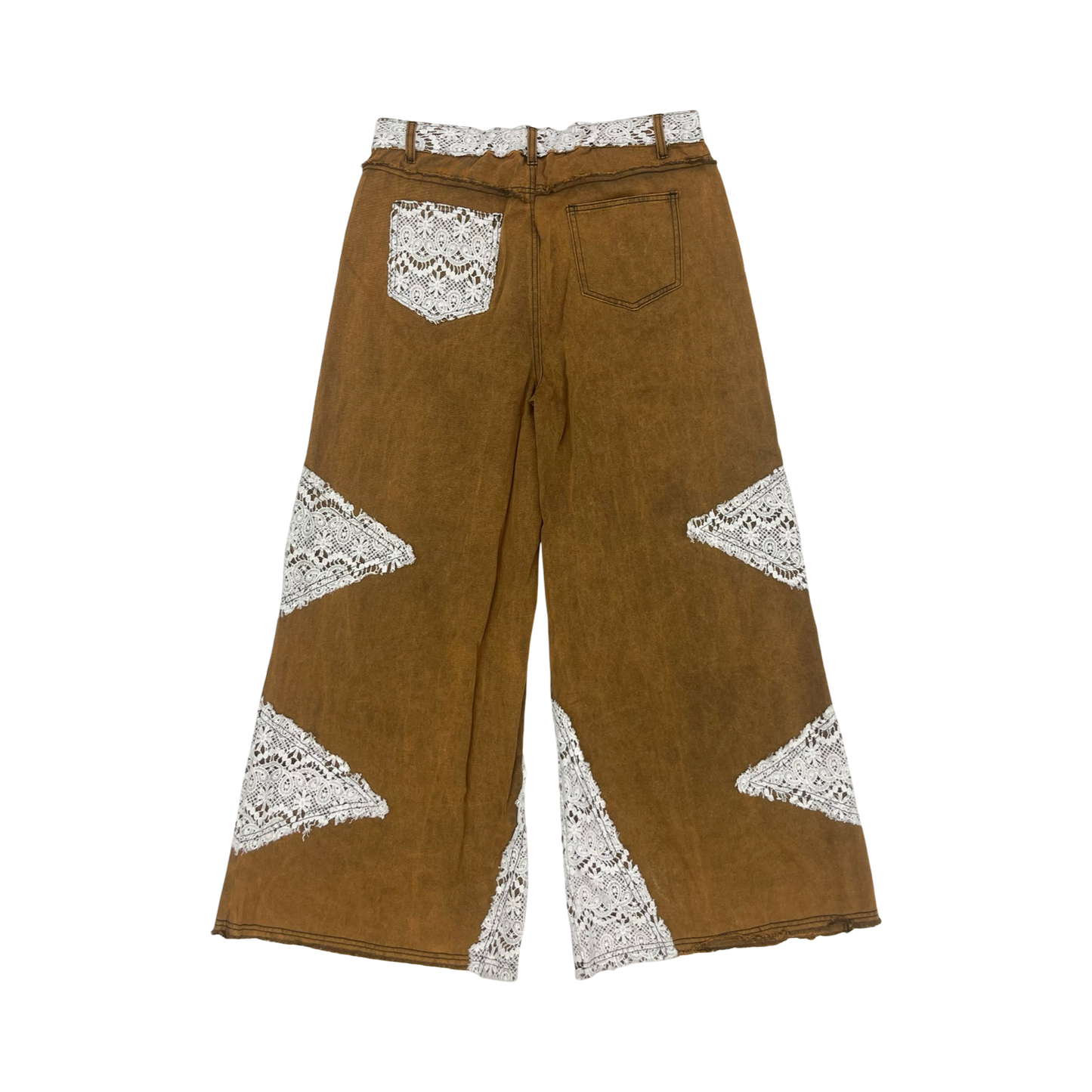 Jeans Wide Leg By Pol In Brown & Cream, Size:L