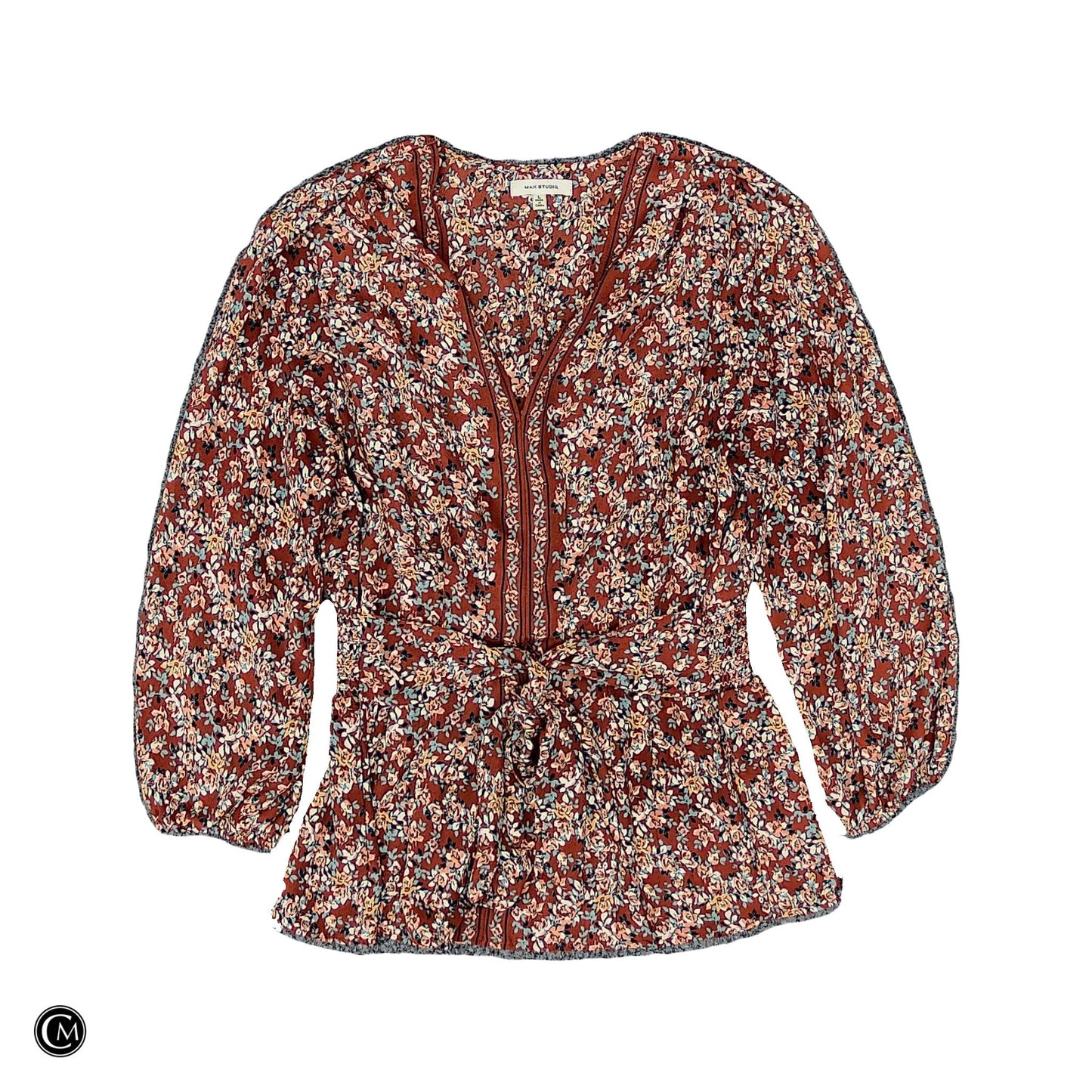 Blouse Ls By Max Studio In Blue & Orange, Size: L