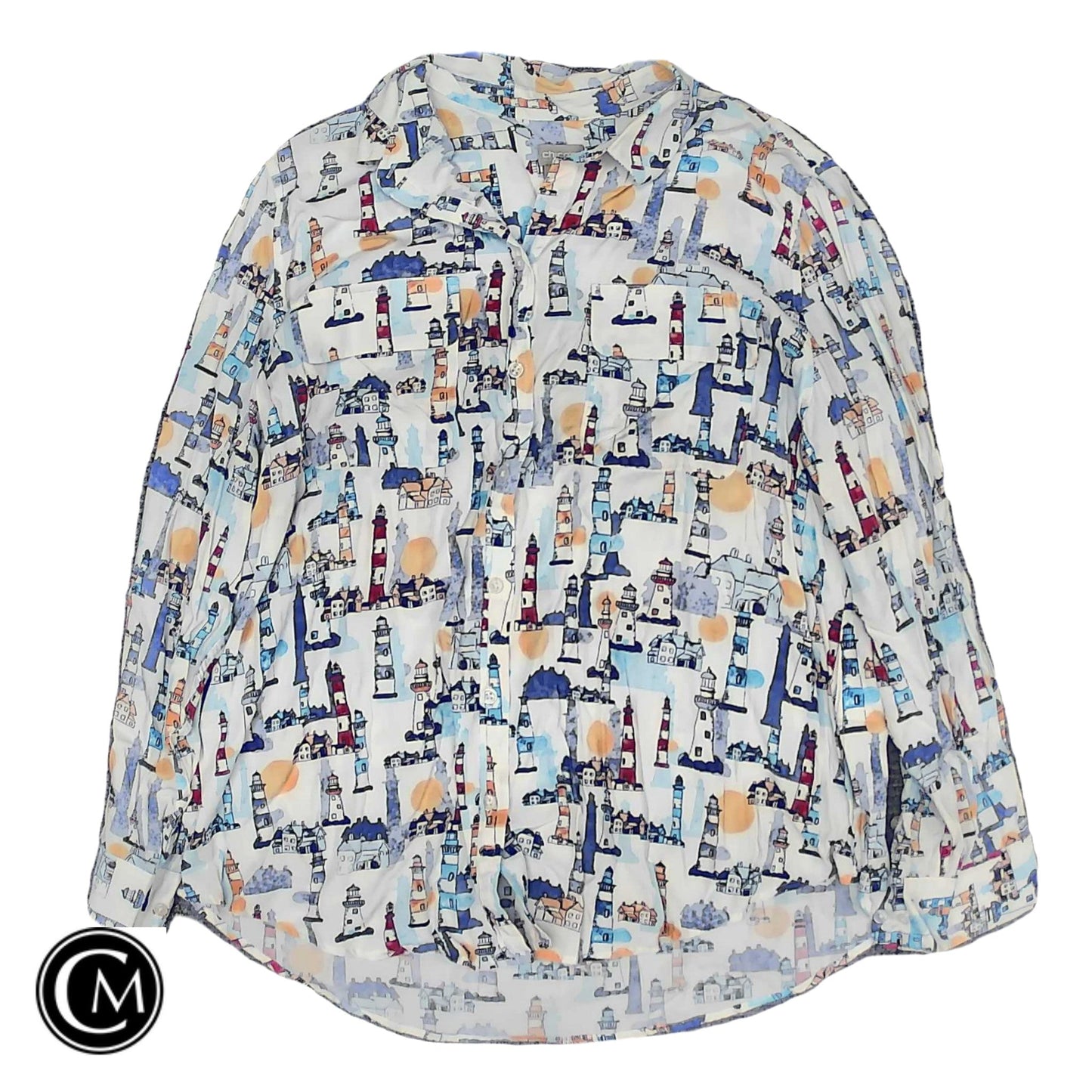 Top Ls By Chicos In Blue & White, Size: Xl