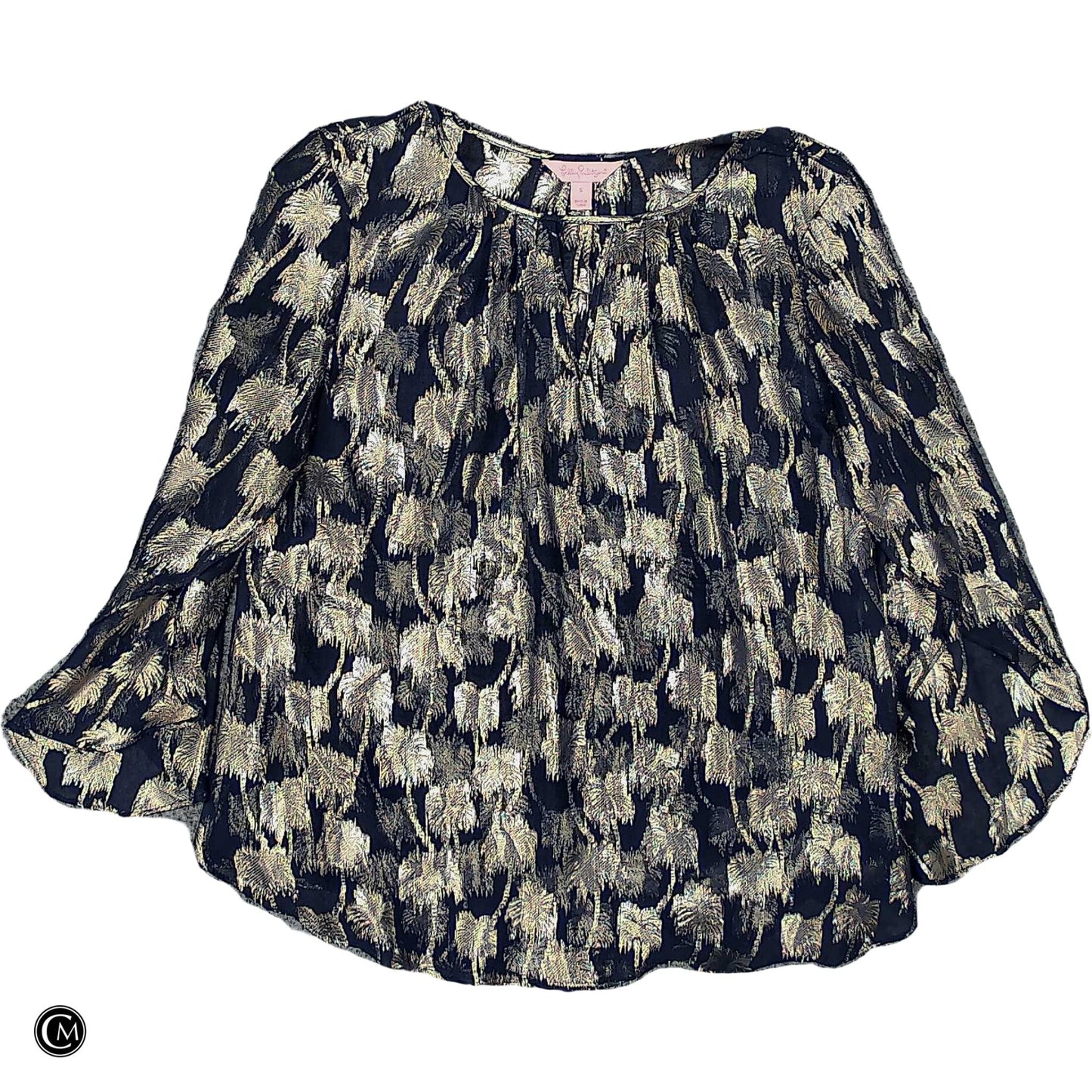 Blouse Designer By Lilly Pulitzer In Blue & Gold, Size: S