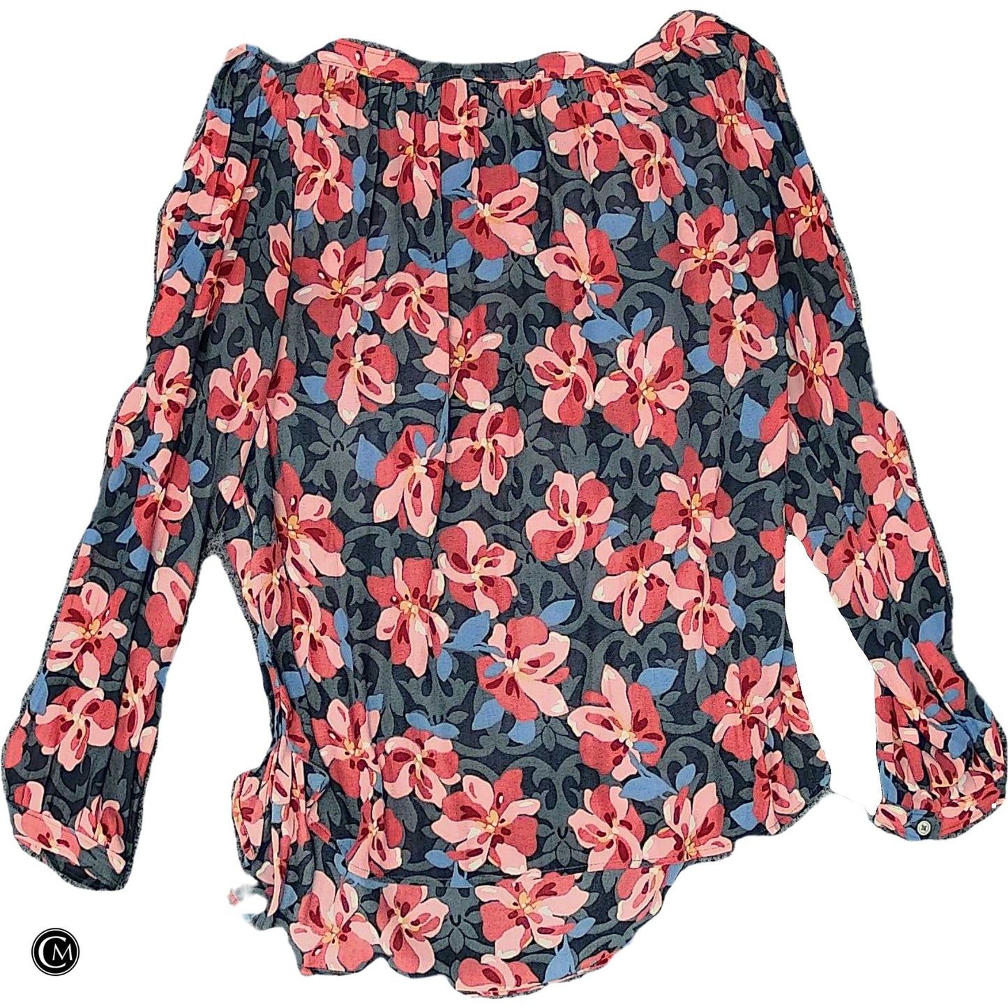 Blouse Ls By Loft In Grey & Pink, Size: Mp