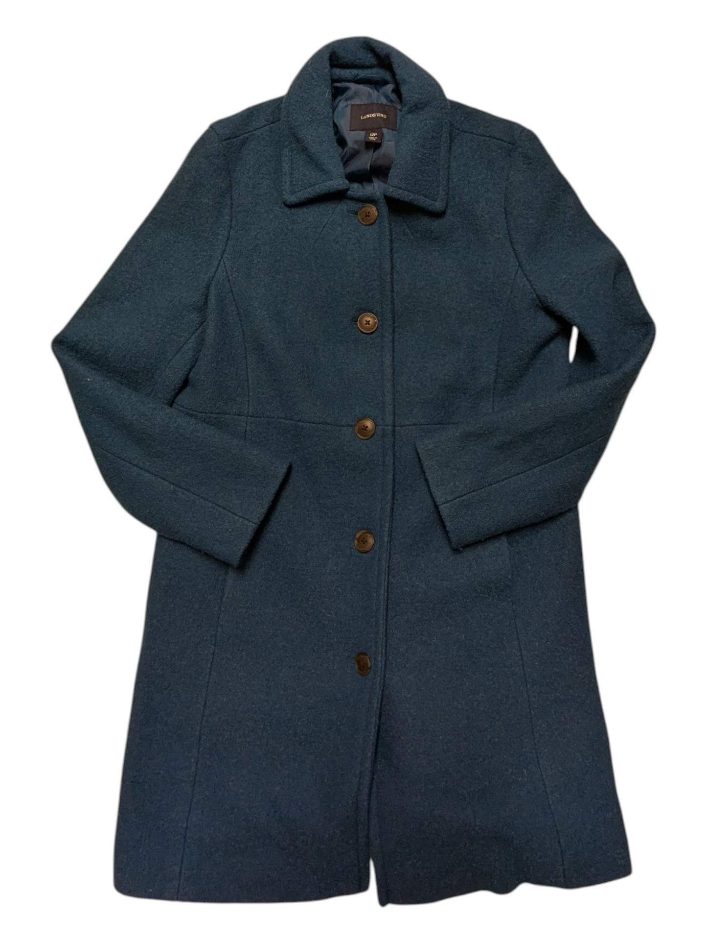 Coat Peacoat By Lands End In Blue & Brown, Size:12P