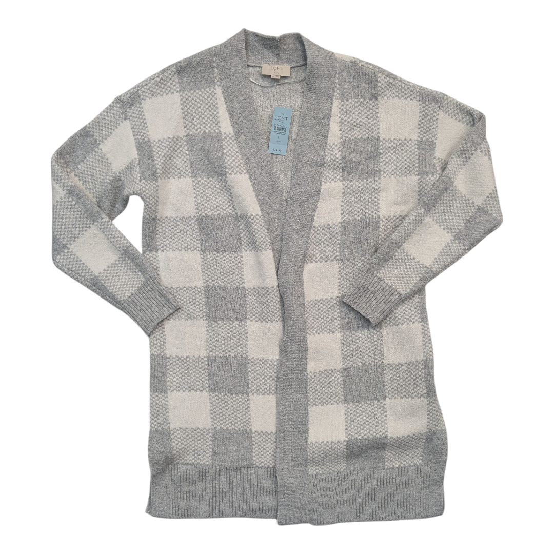 Sweater Cardigan By Loft In Grey & White, Size:Lp