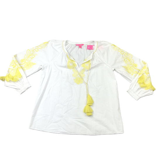 White & Yellow Top Long Sleeve Designer By Lilly Pulitzer, Size: M